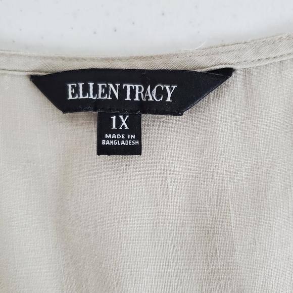 Ellen Tracy LINEN Zip Front Shirt Size 1X Pockets Roll Tab Sleeves Coastal Top - Picture 12 of 13